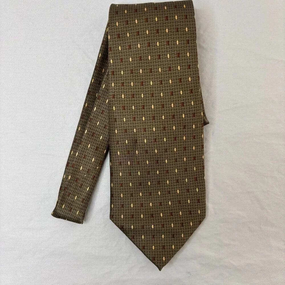 UMBERTO Bossi All Silk Tie Italy Green Brown Cream